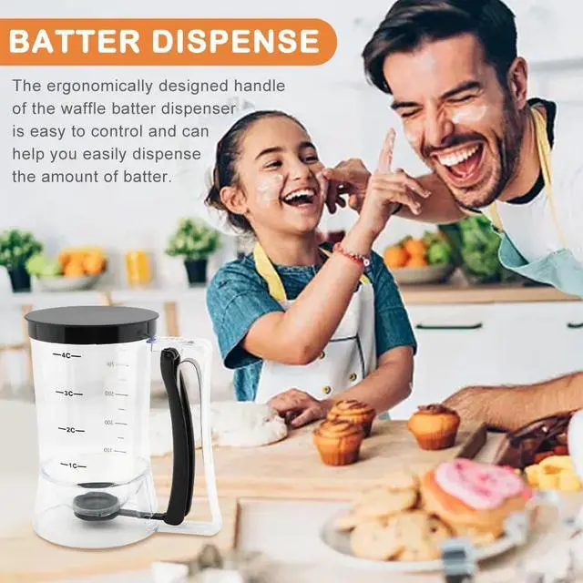 Alt view image 6 of 7 - Pancake Batter Dispenser with Oil Brush and Scraper,Cupcake Batter Dispensers with Squeeze Handle for Precise Portion Control,for Perfect Pancakes,Cupcake,Waffle