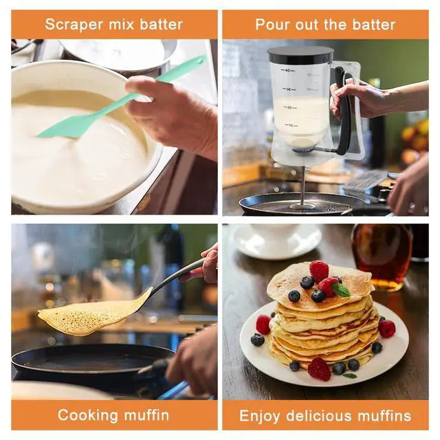 Alt view image 5 of 7 - Pancake Batter Dispenser with Oil Brush and Scraper,Cupcake Batter Dispensers with Squeeze Handle for Precise Portion Control,for Perfect Pancakes,Cupcake,Waffle
