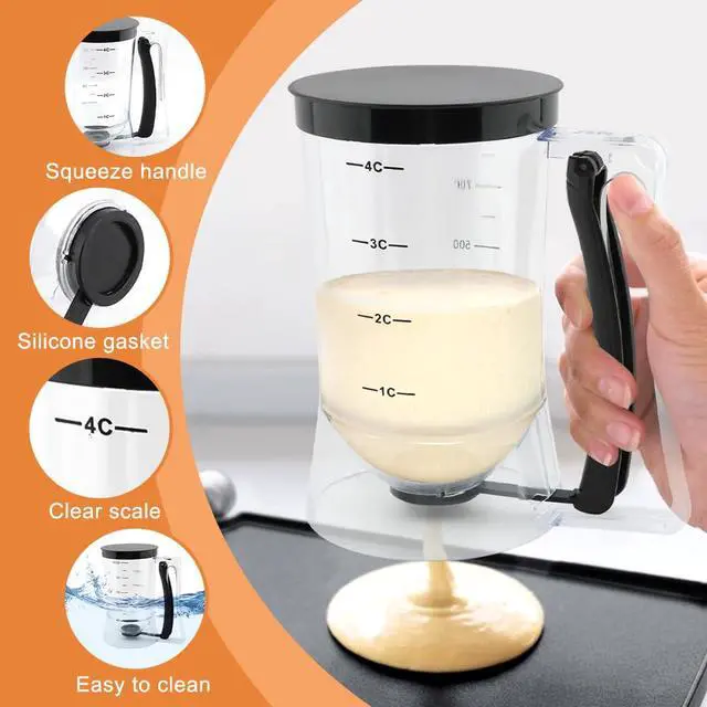 Alt view image 3 of 7 - Pancake Batter Dispenser with Oil Brush and Scraper,Cupcake Batter Dispensers with Squeeze Handle for Precise Portion Control,for Perfect Pancakes,Cupcake,Waffle