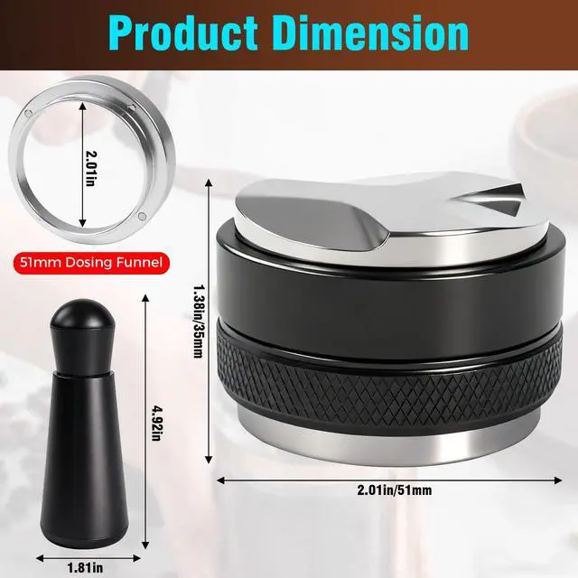 Alt view image 2 of 7 - Espresso Accessories Kit,51mm Coffee Distributor & Tamper Leveler,Dosing Funnel set and WDT Tool for Delonghi,Brebille and Casabrews 51mm Machine and Portafilters.
