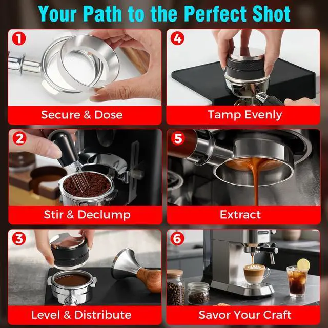 Alt view image 6 of 7 - Espresso Accessories Kit,51mm Coffee Distributor & Tamper Leveler,Dosing Funnel set and WDT Tool for Delonghi,Brebille and Casabrews 51mm Machine and Portafilters.