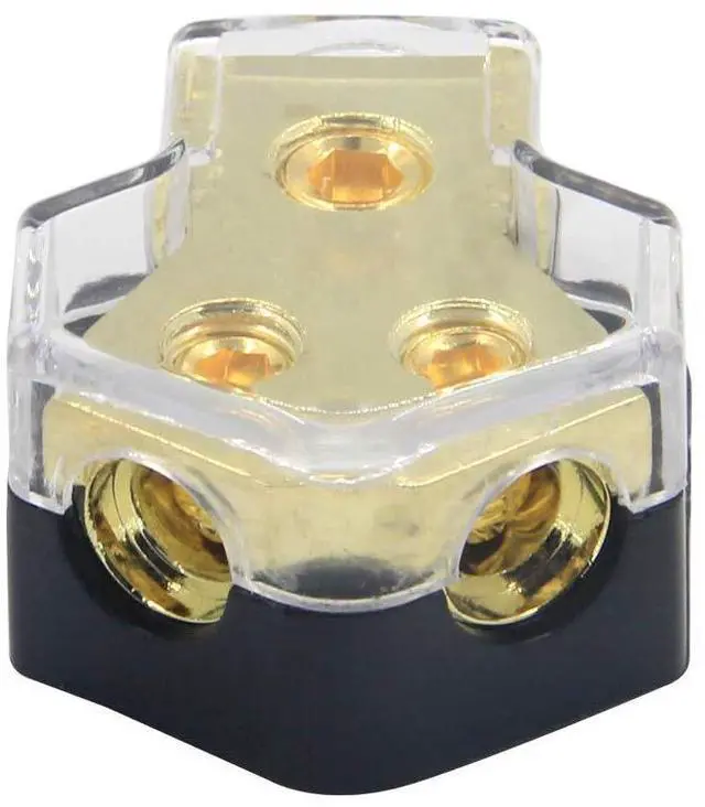 Main image of 2 Way Power Distribution Block, 0/2/4 AWG Gauge in, 4/8/10 Gauge Out, Car Audio Stereo Amp Distribution Connecting Block for Audio Splitter (2Way)