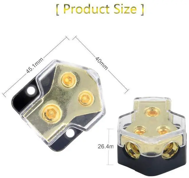 Alt view image 5 of 7 - 2 Way Power Distribution Block, 0/2/4 AWG Gauge in, 4/8/10 Gauge Out, Car Audio Stereo Amp Distribution Connecting Block for Audio Splitter (2Way)