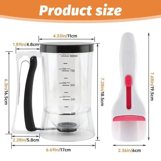 Alt view image 3 of 7 - 4 Cup Pancake Batter Dispenser with Cupcake Scoop Batters Dispenser,Pancake Waffl Mix Dispenser with Squeeze Handle & Measuring Marks,for Cupcake,Muffins, Crepes & Cupcakes(black)