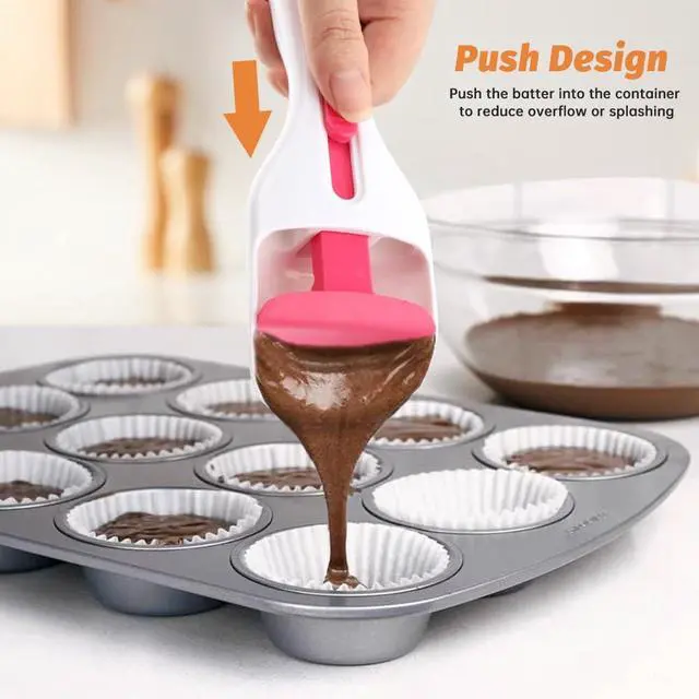 Alt view image 2 of 7 - 4 Cup Pancake Batter Dispenser with Cupcake Scoop Batters Dispenser,Pancake Waffl Mix Dispenser with Squeeze Handle & Measuring Marks,for Cupcake,Muffins, Crepes & Cupcakes(black)