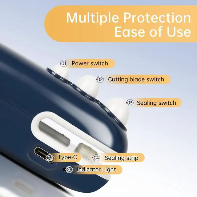 Alt view image 3 of 5 - Portable Mini Bag Sealer, 2-in-1 Heat Sealer and Cutter with Built-in Magnet, USB-C Rechargeable, Ideal for Snack Bags, White