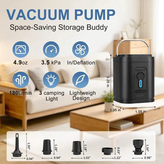 Alt view image 2 of 6 - 3-in-1 Cordless Mini Travel Vacuum Pump for Storage Bags with 5 Nozzles