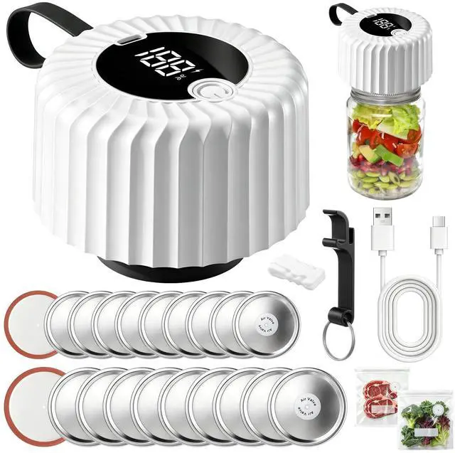 Main image of 2026 Upgraded Electric Mason Jar Vacuum Sealer Kit, One Touch Electric Vacuum Sealer for Wide and Regular Mouth Mason Jars, Portable Vacuum Sealing Machine for Canning Jars Food Storage, White