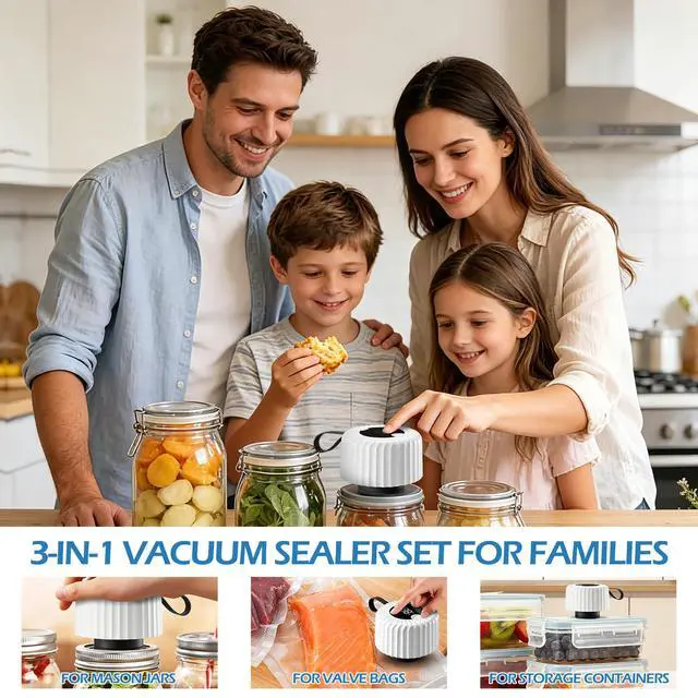 Alt view image 2 of 7 - 2026 Upgraded Electric Mason Jar Vacuum Sealer Kit, One Touch Electric Vacuum Sealer for Wide and Regular Mouth Mason Jars, Portable Vacuum Sealing Machine for Canning Jars Food Storage, White