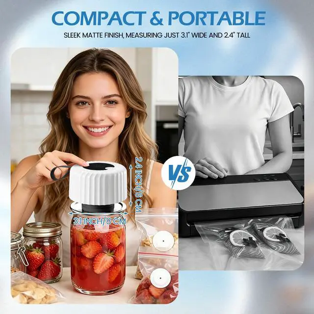 Alt view image 3 of 7 - 2026 Upgraded Electric Mason Jar Vacuum Sealer Kit, One Touch Electric Vacuum Sealer for Wide and Regular Mouth Mason Jars, Portable Vacuum Sealing Machine for Canning Jars Food Storage, White