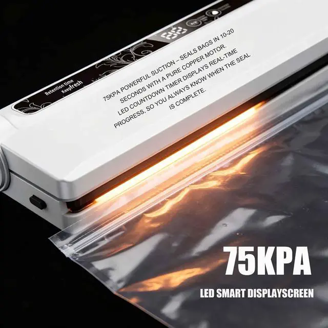 Alt view image 2 of 6 - Ultra-Slim Vacuum Sealer Machine, 75KPA Strong Suction with LED Timer, 210mm Wide Seal for Dry & Wet Food, Includes 40 Bags, Compact for Kitchen & RV, White