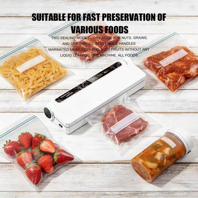Alt view image 5 of 6 - Ultra-Slim Vacuum Sealer Machine, 75KPA Strong Suction with LED Timer, 210mm Wide Seal for Dry & Wet Food, Includes 40 Bags, Compact for Kitchen & RV, White