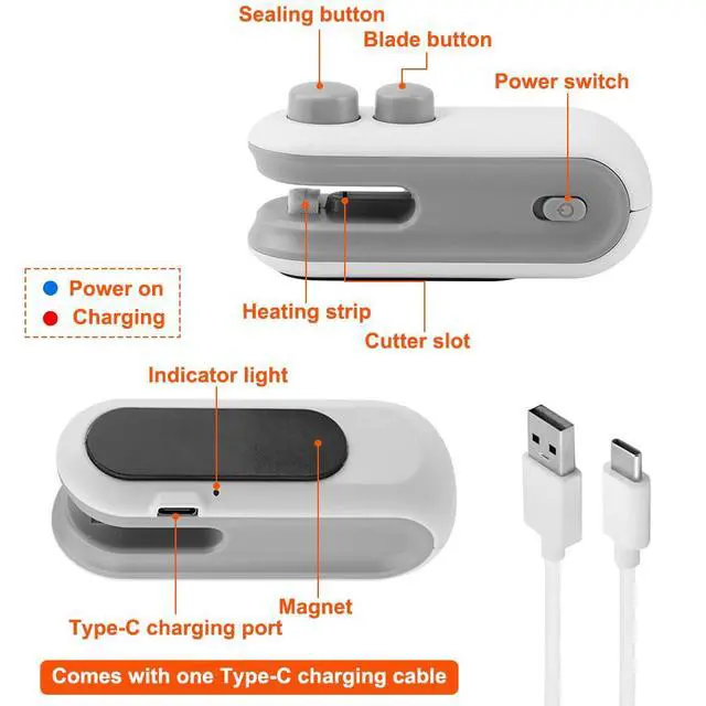Alt view image 2 of 7 - 2 in 1 Mini Bag Sealer, Rechargeable Bag Sealer Heat Seal with Cutter, Magnet Mini Resealer Machine Portable Resealer for Plastic Bags Snacks & Food Storage
