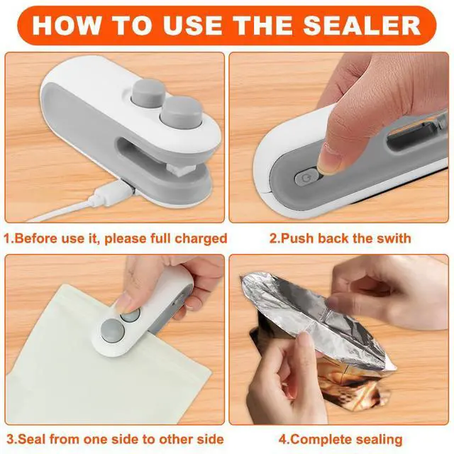 Alt view image 4 of 7 - 2 in 1 Mini Bag Sealer, Rechargeable Bag Sealer Heat Seal with Cutter, Magnet Mini Resealer Machine Portable Resealer for Plastic Bags Snacks & Food Storage