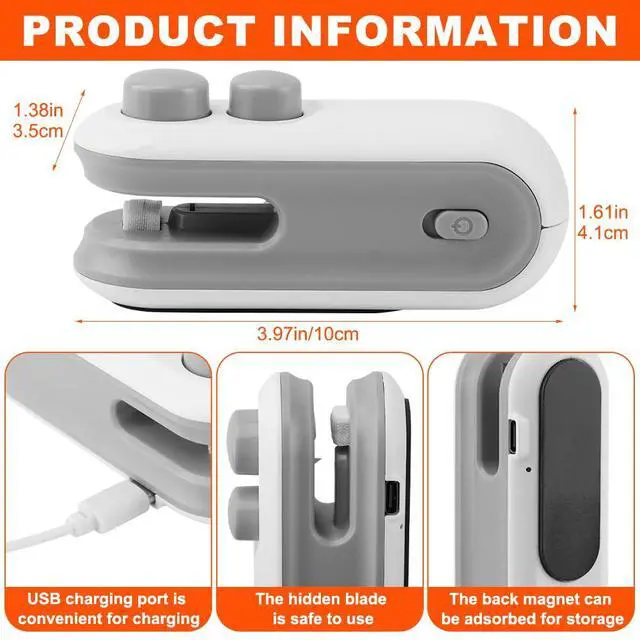 Alt view image 3 of 7 - 2 in 1 Mini Bag Sealer, Rechargeable Bag Sealer Heat Seal with Cutter, Magnet Mini Resealer Machine Portable Resealer for Plastic Bags Snacks & Food Storage