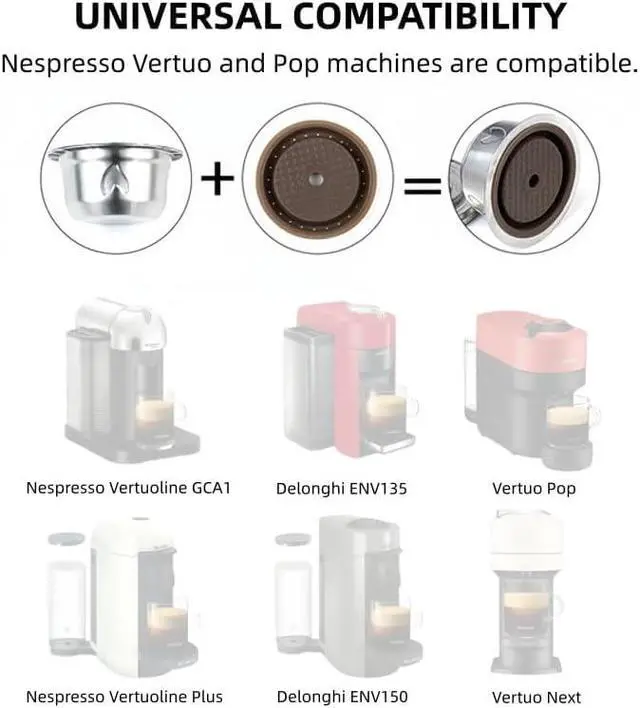 Alt view image 3 of 7 - Refillable Coffee Capsule: Compatible with Nespresso VERTUO Coffee Capsules, Stainless Steel 230ml Capacity Reusable Coffee Filter Pod Kit for Home, Office