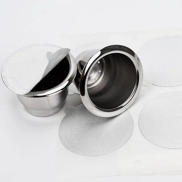 Alt view image 3 of 7 - Reusable Espresso Capsules Refillable Coffee Pods Stainless Steel Cups Filters Compatible for Nespresso Original Line Machines with Aluminum Foil Seals Stickers Lids (2 Cups+100 Lids)