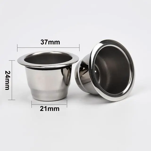 Alt view image 4 of 7 - Reusable Espresso Capsules Refillable Coffee Pods Stainless Steel Cups Filters Compatible for Nespresso Original Line Machines with Aluminum Foil Seals Stickers Lids (2 Cups+100 Lids)