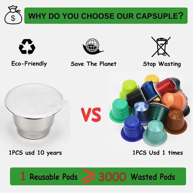 Alt view image 6 of 7 - Reusable Espresso Capsules Refillable Coffee Pods Stainless Steel Cups Filters Compatible for Nespresso Original Line Machines with Aluminum Foil Seals Stickers Lids (2 Cups+100 Lids)