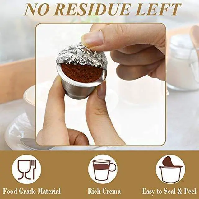 Alt view image 4 of 6 - Reusable Capsules for Nespresso OriginalLine, Refillable Coffee Pods Stainless Steel Cups Compatible with Nespresso OriginalLine Brewer(2 Pods+100 Lids)