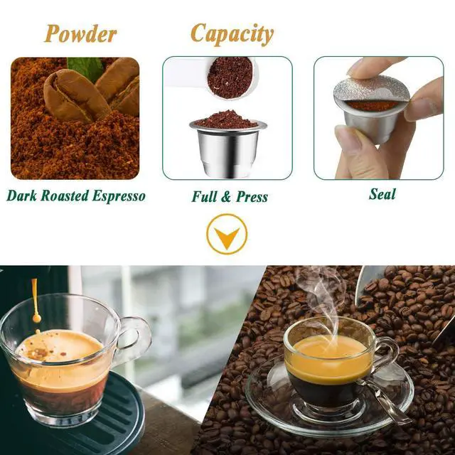 Alt view image 3 of 6 - Reusable Capsules for Nespresso OriginalLine, Refillable Coffee Pods Stainless Steel Cups Compatible with Nespresso OriginalLine Brewer(2 Pods+100 Lids)