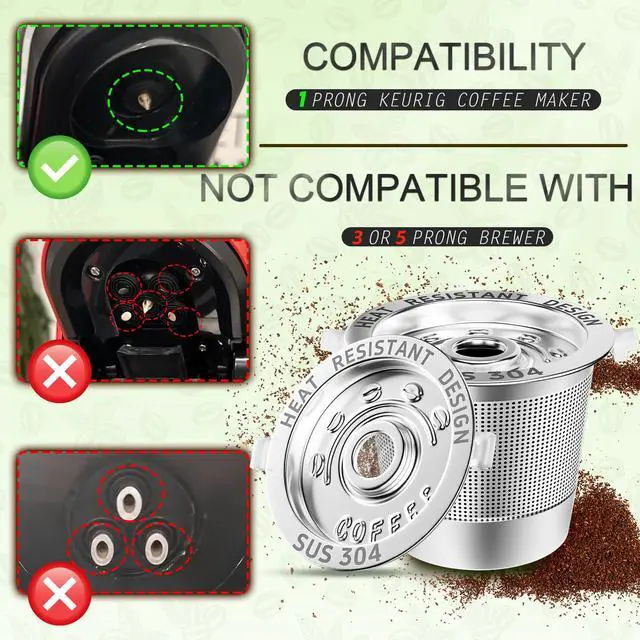 Alt view image 2 of 7 - 2 Pack Reusable K Cup for Keurig 1.0, Stainless Steel Reusable K Cups for Keurig 1 Prong Coffee Maker K Cup Reusable Coffee Pods with Heat Resistant Handles and Scoop, NO BPA