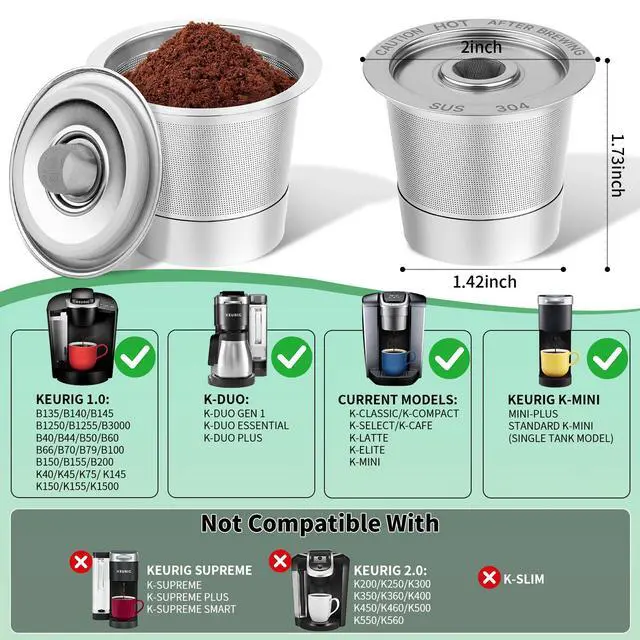 Alt view image 5 of 7 - 2 Pack Reusable K Cups for Keurig 1.0, Stainless Steel Reusable Coffee Pods