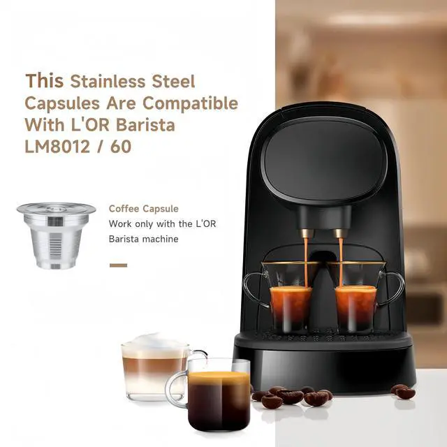 Alt view image 2 of 7 - 1 Pcs Reusable Stainless Steel Coffee Capsules Compatible with L'OR Barista LM8012 / 60 Refillable Coffee Pods Metal L'or Espresso Pods