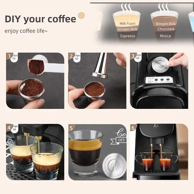 Alt view image 6 of 7 - 1 Pcs Reusable Stainless Steel Coffee Capsules Compatible with L'OR Barista LM8012 / 60 Refillable Coffee Pods Metal L'or Espresso Pods
