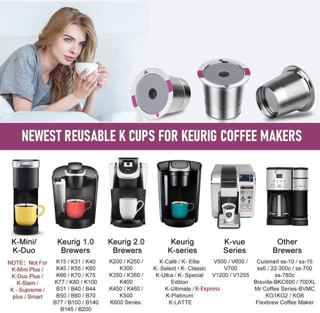 Alt view image 2 of 7 - Reusable K Cups, Universal stainless steel Reusable Coffee Pods, Refillable Single K Cups for K 2.0 and 1.0 Coffee Makers (PACK)