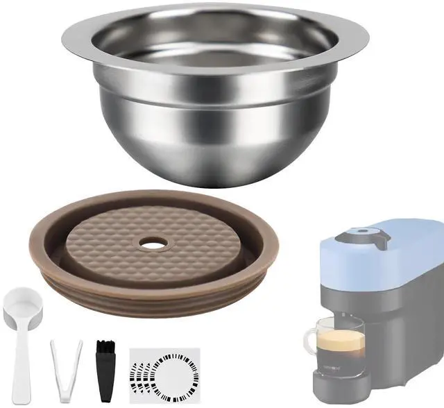 Main image of Stainless Steel Reusable Coffee Pods 230ml Refillable Capsules Compatible with Nespr*sso Ve*rtuo PLUS NEXT POP GCA1 and ENV135 Series With 4 Barcode Stickers,Silicone Lid (230ML)