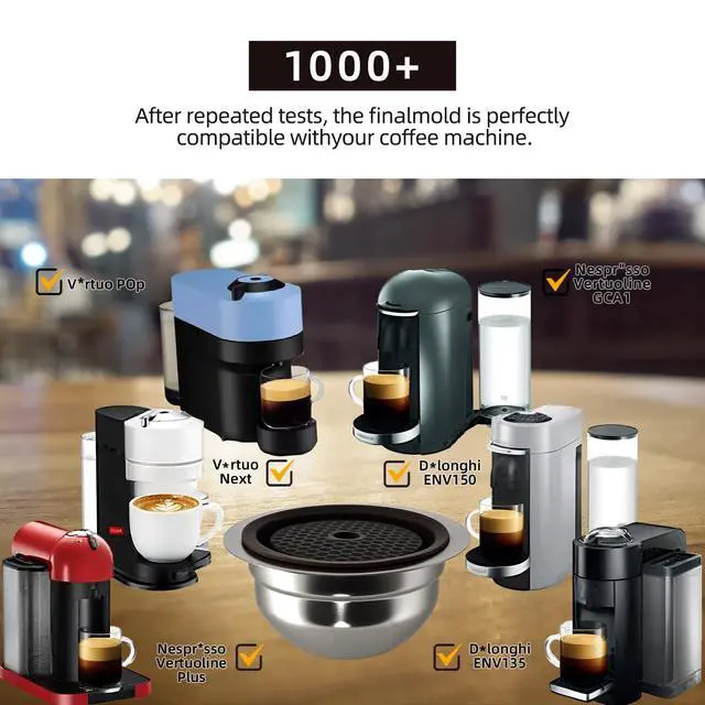 Alt view image 2 of 7 - Stainless Steel Reusable Coffee Pods 230ml Refillable Capsules Compatible with Nespr*sso Ve*rtuo PLUS NEXT POP GCA1 and ENV135 Series With 4 Barcode Stickers,Silicone Lid (230ML)