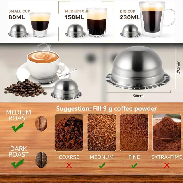 Alt view image 4 of 7 - Stainless Steel Reusable Coffee Pods 230ml Refillable Capsules Compatible with Nespr*sso Ve*rtuo PLUS NEXT POP GCA1 and ENV135 Series With 4 Barcode Stickers,Silicone Lid (230ML)