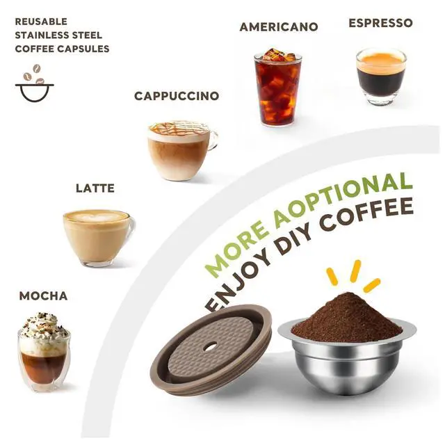 Alt view image 6 of 7 - Stainless Steel Reusable Coffee Pods 230ml Refillable Capsules Compatible with Nespr*sso Ve*rtuo PLUS NEXT POP GCA1 and ENV135 Series With 4 Barcode Stickers,Silicone Lid (230ML)
