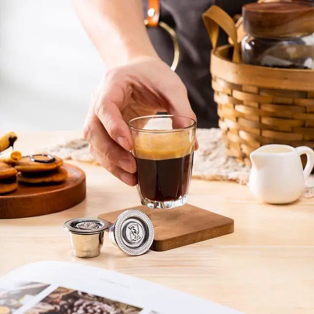 Alt view image 5 of 7 - Stainless Steel Refillable Coffee Espresso Capsules, Reusable Coffee Pods Compatible with Ne-spresso Original Line Brewers New Generation (Capsules + Tamper)