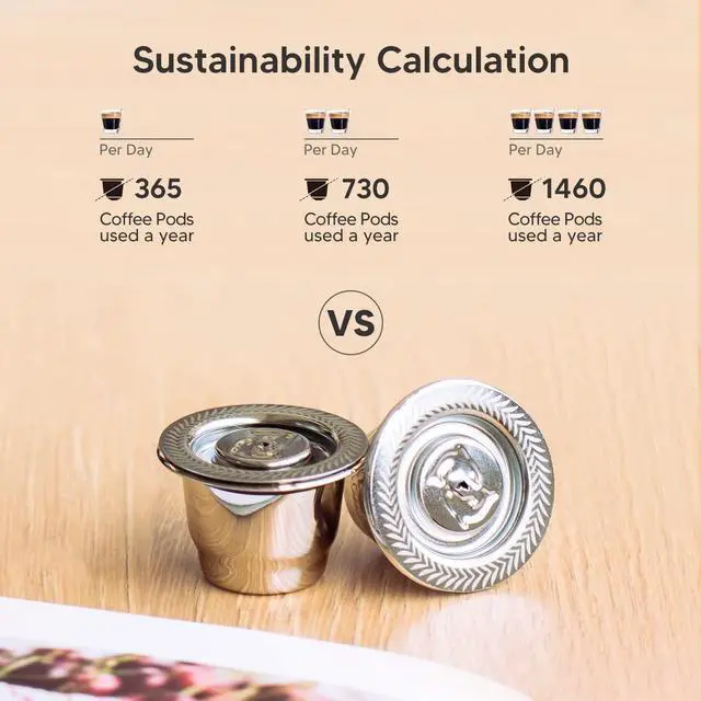 Alt view image 6 of 7 - Stainless Steel Refillable Coffee Espresso Capsules, Reusable Coffee Pods Compatible with Ne-spresso Original Line Brewers New Generation (Capsules + Tamper)