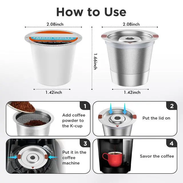 Alt view image 3 of 7 - 2 Pack Reusable K Cups for Keurig 1.0 & 2.0, Food Grade SUS304 Stainless Steel Reusable Coffee Pods, BPA-Free Refillable K Cups for K-Classic K-Mini