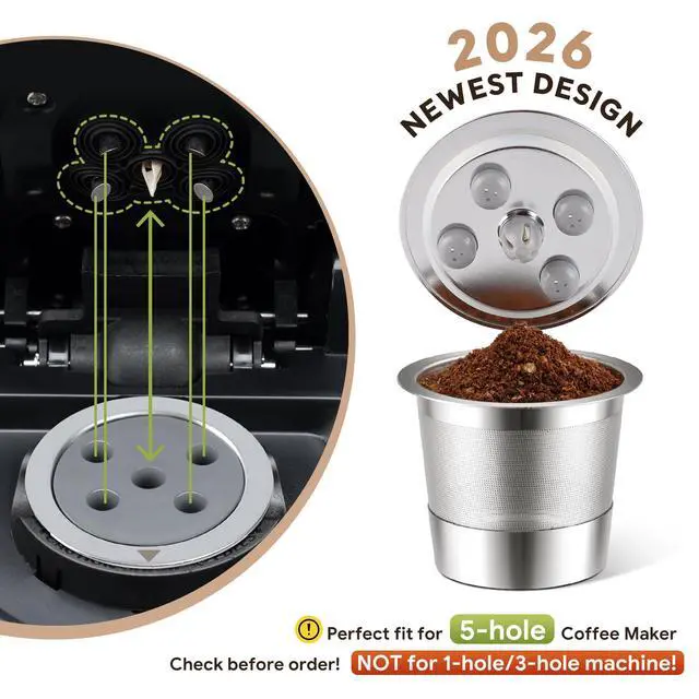 Alt view image 4 of 7 - 2 Pack Stainless Steel Reusable K Cups for Keurig Supreme & Supreme Plus, Five Hole Universal Keurig Refillable coffee pod filter with MultiStream Universal Coffee Pods