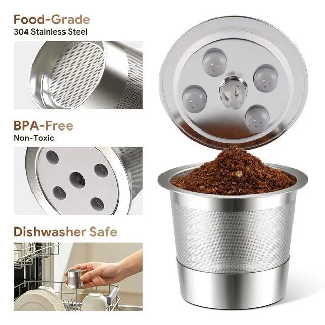 Alt view image 7 of 7 - 2 Pack Stainless Steel Reusable K Cups for Keurig Supreme & Supreme Plus, Five Hole Universal Keurig Refillable coffee pod filter with MultiStream Universal Coffee Pods