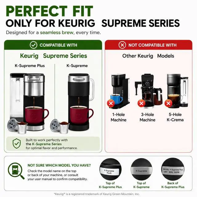 Alt view image 2 of 7 - 2 Pack Stainless Steel Reusable K Cups for Keurig Supreme & Supreme Plus, Five Hole Universal Keurig Refillable coffee pod filter with MultiStream Universal Coffee Pods