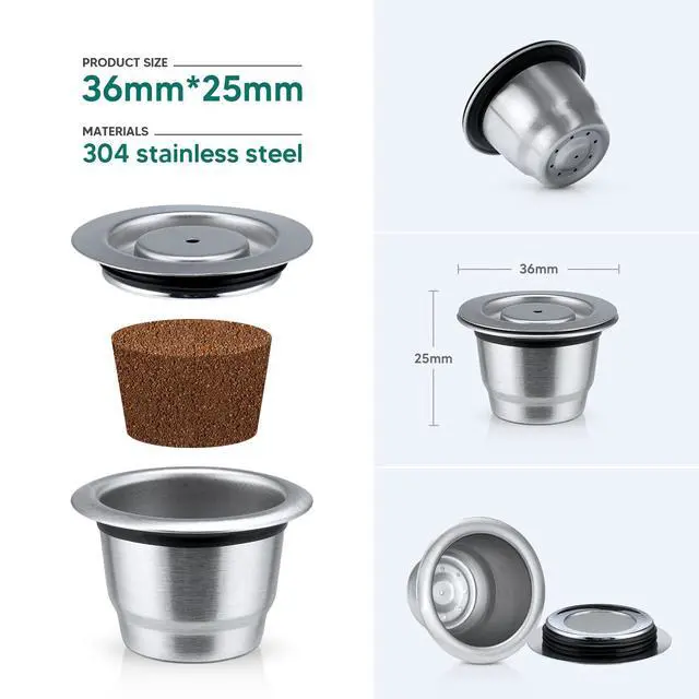 Alt view image 5 of 6 - Reusable Coffee Capsule Compatible with Nes OriginalLine Machine Stainless Steel Refillable Coffee Pod Filter with tamper and Spoon for Nes Coffee Maker