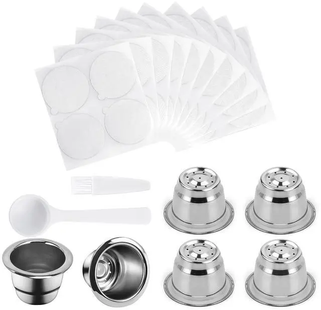 Main image of Reusable Capsules for Nespresso OriginalLine - 6pcs Espresso Refillable Pods Stainless Steel Coffee Pods Compatible for Nespresso Originaline Machine(6 Pods+200pcs Lids)