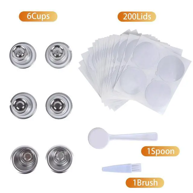 Alt view image 2 of 7 - Reusable Capsules for Nespresso OriginalLine - 6pcs Espresso Refillable Pods Stainless Steel Coffee Pods Compatible for Nespresso Originaline Machine(6 Pods+200pcs Lids)