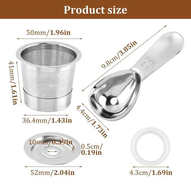 Alt view image 2 of 7 - 4-Pack Reusable Coffee Pods & Capsules for Ninja Coffee Maker CFP101 & PB051, 304 Stainless Steel Filters with Measuring Spoon & Rubber Seals for Ninja Accessories