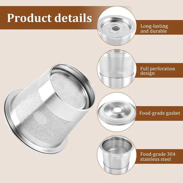 Alt view image 3 of 7 - 4-Pack Reusable Coffee Pods & Capsules for Ninja Coffee Maker CFP101 & PB051, 304 Stainless Steel Filters with Measuring Spoon & Rubber Seals for Ninja Accessories
