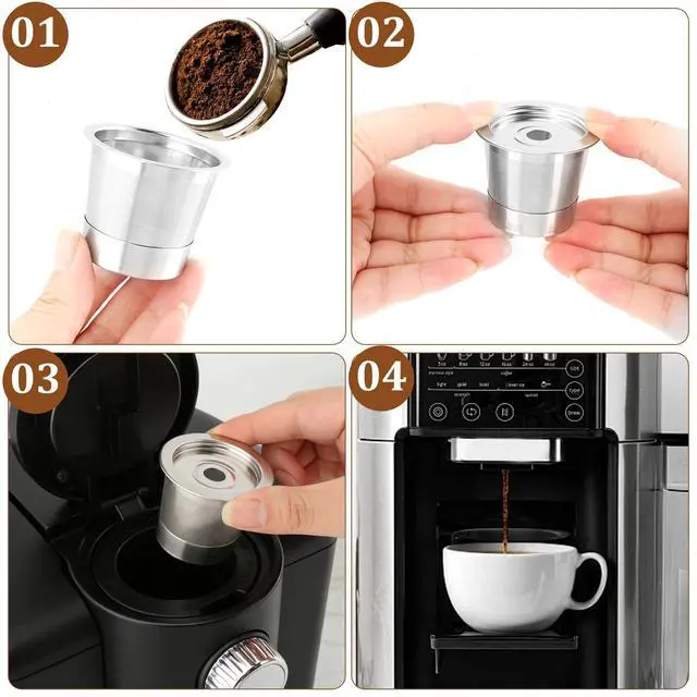 Alt view image 7 of 7 - 4-Pack Reusable Coffee Pods & Capsules for Ninja Coffee Maker CFP101 & PB051, 304 Stainless Steel Filters with Measuring Spoon & Rubber Seals for Ninja Accessories