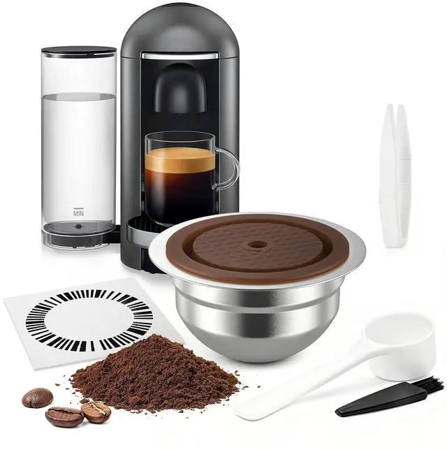 Main image of Stainless Steel Reusable Coffee Pods for Nespr*sso V-rtuo - Refillable Capsules Compatible with V-rtuoline GCA1 and ENV135 NEXT POP Series With 4 Barcode Stickers,Silicone Lid (230ML)