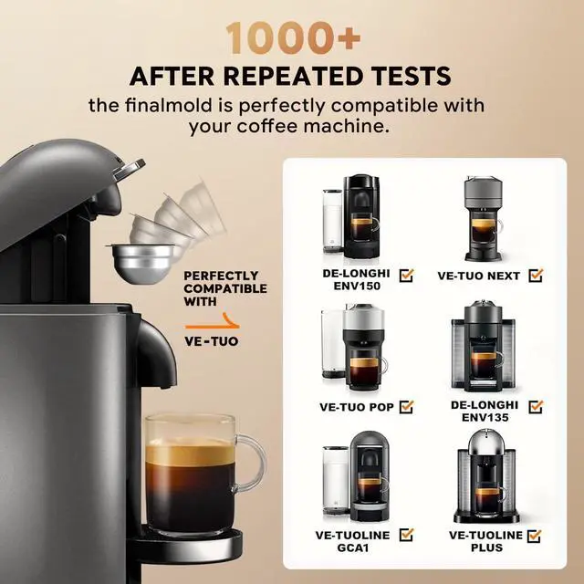 Alt view image 2 of 6 - Stainless Steel Reusable Coffee Pods for Nespr*sso V-rtuo - Refillable Capsules Compatible with V-rtuoline GCA1 and ENV135 NEXT POP Series With 4 Barcode Stickers,Silicone Lid (230ML)