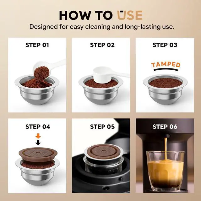 Alt view image 3 of 6 - Stainless Steel Reusable Coffee Pods for Nespr*sso V-rtuo - Refillable Capsules Compatible with V-rtuoline GCA1 and ENV135 NEXT POP Series With 4 Barcode Stickers,Silicone Lid (230ML)