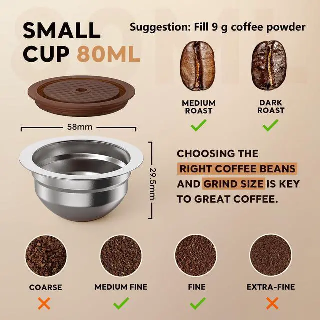 Alt view image 4 of 6 - Stainless Steel Reusable Coffee Pods for Nespr*sso V-rtuo - Refillable Capsules Compatible with V-rtuoline GCA1 and ENV135 NEXT POP Series With 4 Barcode Stickers,Silicone Lid (230ML)